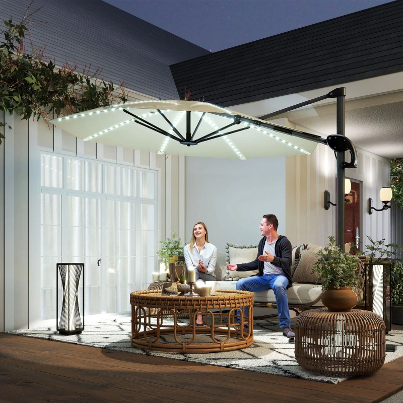 Image of Outsunny 3(m) Garden Parasol w/ Lights - Crank Handle & Cross Base - Cream TJ Hughes 5063603277809