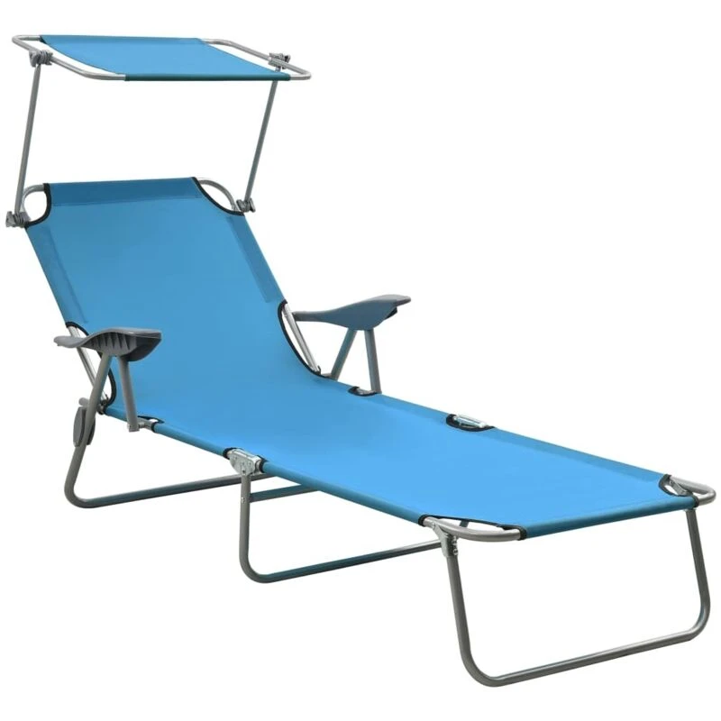 Image of VIDAXL Sun Lounger with Canopy Steel Blue Vidaxl 8720286072868