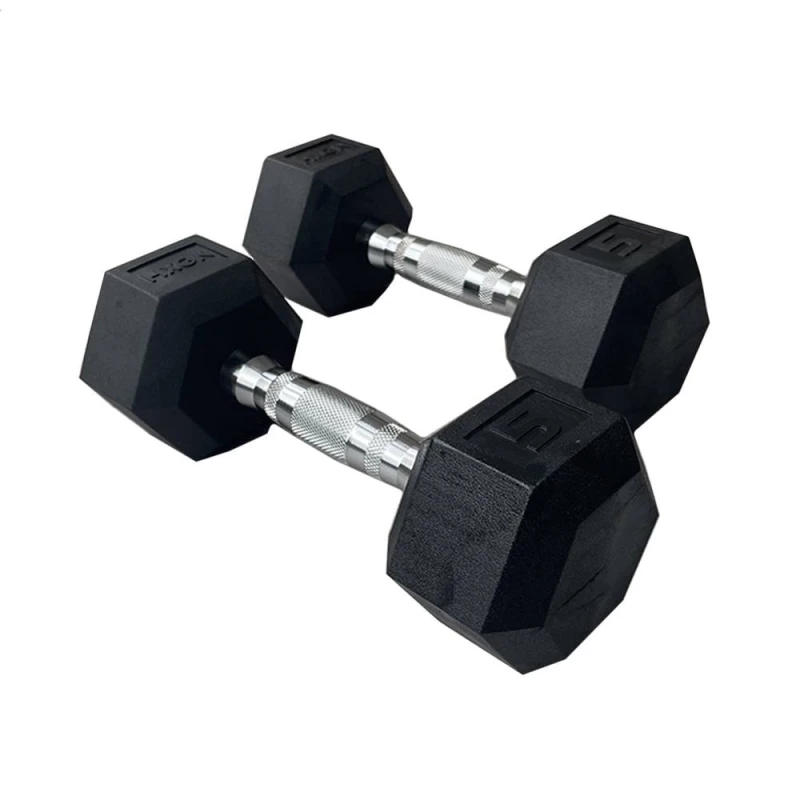 Image of HXGN 2 x 5kg Pro Hex Dumbbells (Pair) in Black Unisex 5kg
