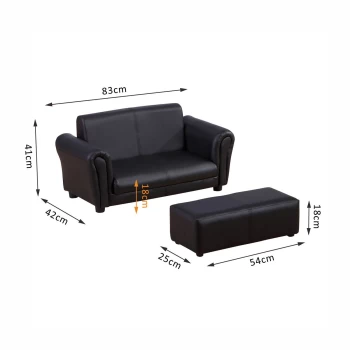 Image of HOMCOM Children 2 Seater Sofa Armchair 2 Seater W / Footrest Black