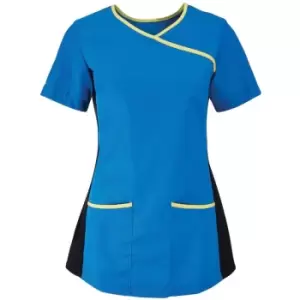 Image of Alexandra Womens/Ladies Medical/Healthcare Stretch Scrub Top (XL) (Blade Blue/Lime) - Blade Blue/Lime