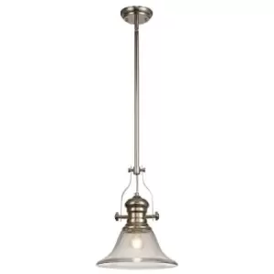 Image of Telescopic Dome Ceiling Pendant E27 With 30cm Smooth Bell Glass Shade, Polished Nickel, Clear - Luminosa Lighting