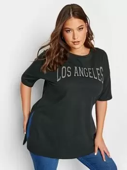 Image of Yours Split Hem T-Shirt - Black, Size 16, Women