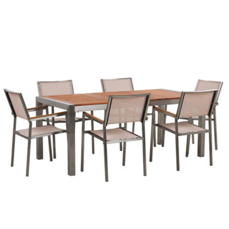 Image of Beliani Garden Dining Set 6 Seater Grosseto Eucalyptus Wood Brown/ Beige
