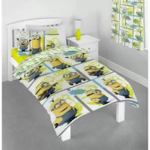 Image of Despicable Me I Try Harder Minions Duvet Cover Set (Single) (White/Yellow/Blue)
