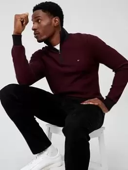 Image of Tommy Hilfiger Two Tone Quarter Zip Knit Jumper - Black/Red , Black/Red, Size L, Men