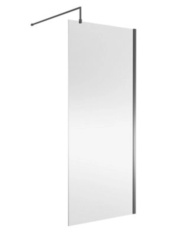 Image of Nuie Wetroom Screen, Durable Toughened Fixed Glass Bathroom Shower Screen With Support Bar In Brushed Pewter, 900 X 1850mm