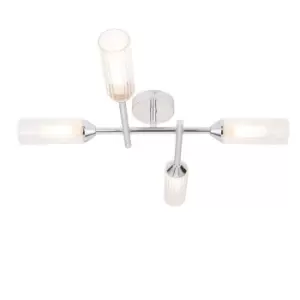 Image of Chrome Semi Flush Bathroom Ceiling Light - Ribbed & Frosted Glass - 4 Bulb
