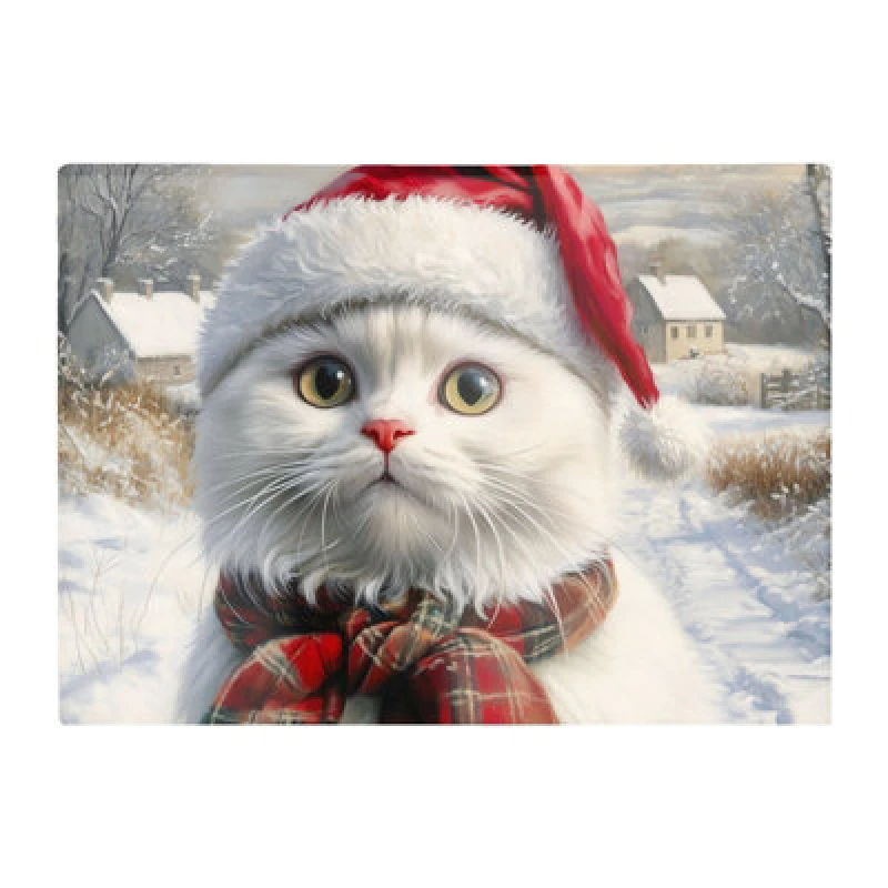 Image of Warren Reed Designer Christmas White Cat Glass Chopping Board