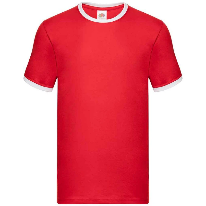 Image of Fruit Of The Loom Fruit of the Loom Men Ringer Contrast T-Shirt in Red Size: Small Red S Male 5063470810086