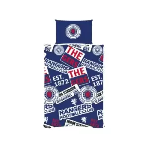 Image of Rangers FC Patches Duvet Cover Set (Single) (Blue/White/Red)