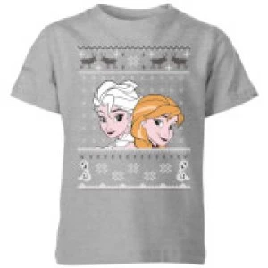 Image of Disney Frozen Elsa and Anna Kids Christmas T-Shirt - Grey - 3-4 Years