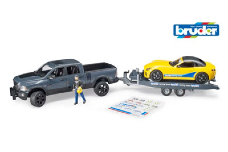 Image of Bruder RAM 2500 Power Wagon Trailer and Roadster Racing Team Modern