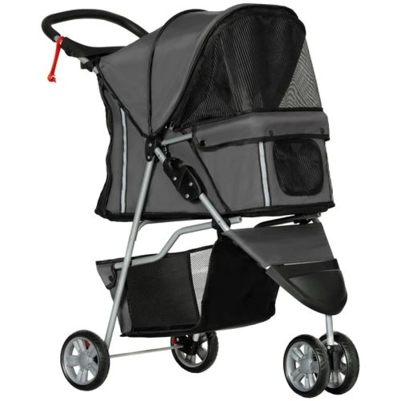 Image of Pawhut Pet Stroller Pushchair Carrier For Cat Puppy With 3 Wheels Dark Grey D00-041V00CG