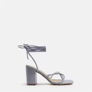 Image of Missguided Tie Up Toe Post Block Heel Sandals - Blue