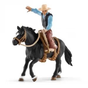 Image of Schleich Farm World Saddle Bronc Riding with Cowboy Toy Figure Set