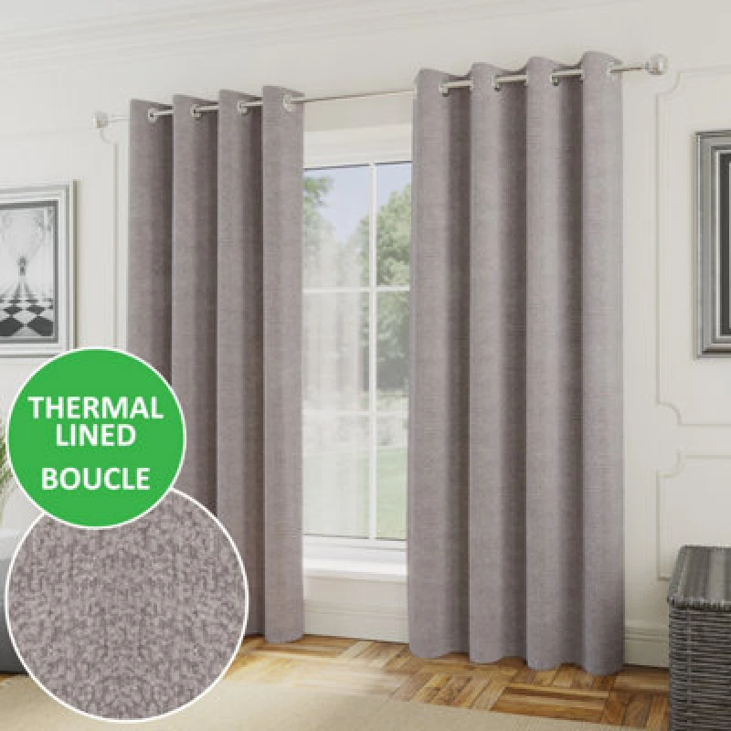 Image of Royale Boucle Thermal Ready Made Eyelet Curtains Silver