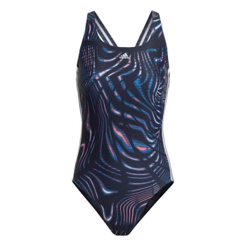 Image of adidas Souleaf Graphic 3-Stripes Swimsuit Womens - Blue