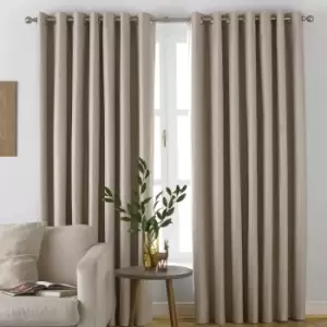 Image of Furn. Moon Herringbone Blackout Ringtop Eyelet Curtains (pair) Polyester Natural (117X183Cm)