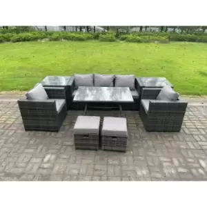 Image of Fimous 5 Seater Outdoor Dark Grey Rattan Lounge Complete Sofa Set with 2 Side Tables and 2 Stools