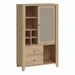 Image of Cestino 1 Door 2 Drawer Cabinet In Jackson Hickory Oak And Rattan Effect