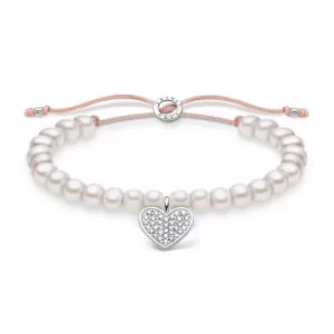 Image of THOMAS SABO Silver Pave Heart Pearl Bracelet A1986-199-14-L20V