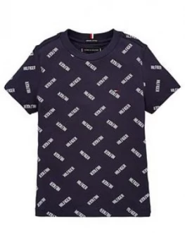 Image of Tommy Hilfiger Boys Short Sleeve All Over Print T-Shirt - Navy, Size 7 Years