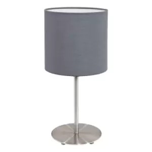Image of Table Desk Lamp Colour Satin Nickel Steel Shade Grey Fabric Bulb E27 1x60W