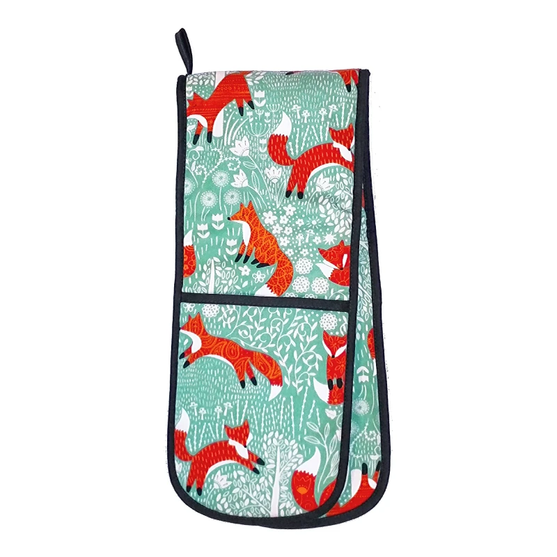 Image of Ulster Weavers 'Foraging Fox' Animal Print Double Oven Glove Blue