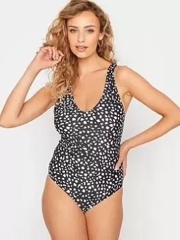 Image of Long Tall Sally Animal Print Twist Back Swimsuit, Black, Size 16, Women