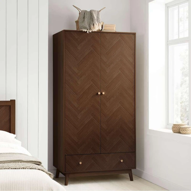 Image of Birlea Herringford Walnut 2 Door 1 Drawer Wardrobe