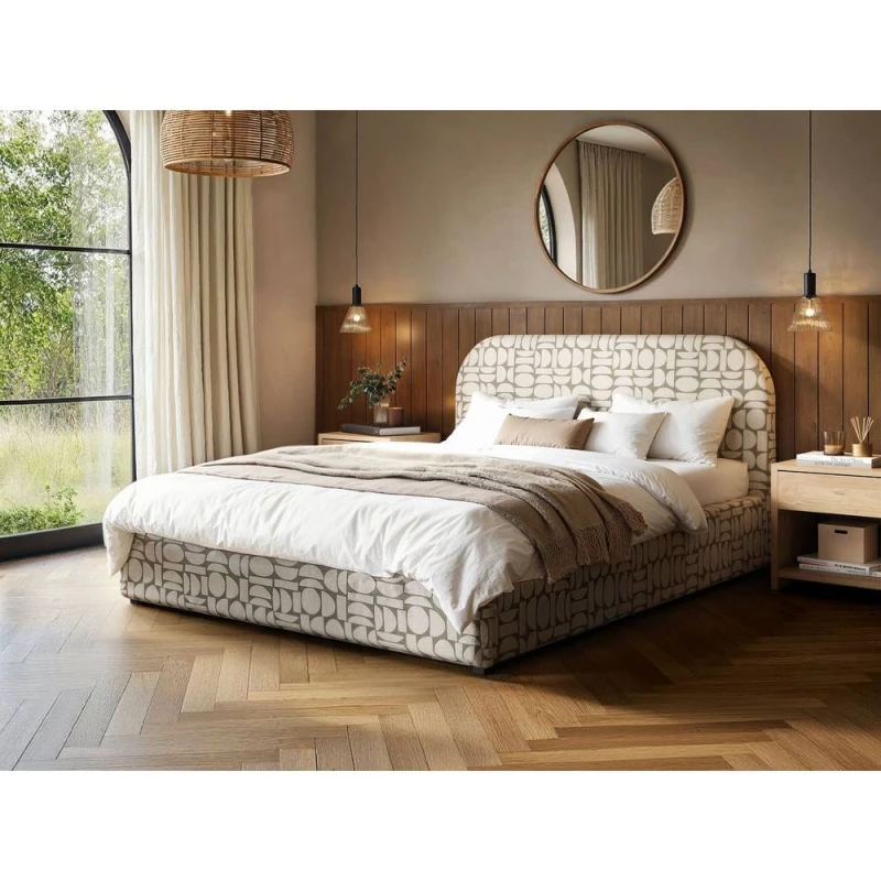 Image of Flair Alba Jacquard Pattern Ottoman Bed Beige Chenille Size: Double Beige Unisex Double