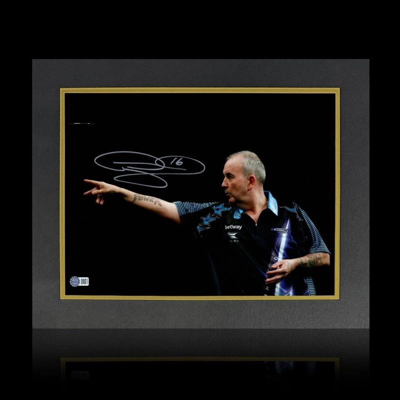 Image of The Fan Cave Phil Taylor Signed Image Deluxe Mount Frame Purple unisex 550mm x 45