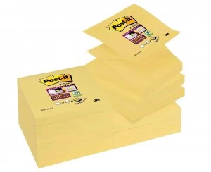 Image of Post it Super Sticky Z Notes Canary Yellow 76x76mm Pack of 12
