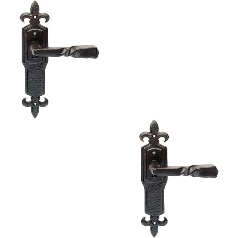 Image of Loops 2x PAIR Forged Twisted Ornate Lever on Latch Backplate 226 x 50mm Black Antique Black