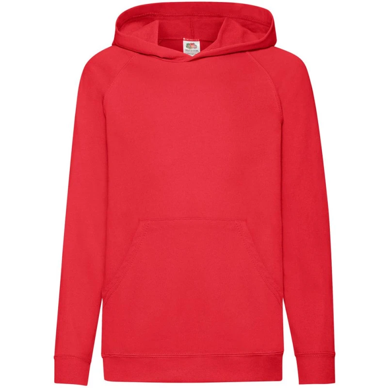 Image of Fruit of the Loom Lightweight Hooded Sweatshirt Hoodie in Red Size: 12-13 Years Red Unisex 12-13 Years
