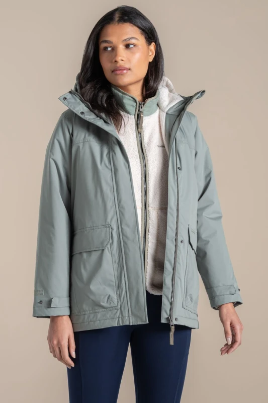 Image of Craghoppers Womens Crossbill Hooded Waterproof Breathable Padded Insulated Jacket in Green Size: 12 Green Female 12