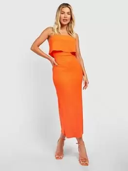 Image of Boohoo Textured Bandeau Midaxi Dress - Orange, Size 16, Women