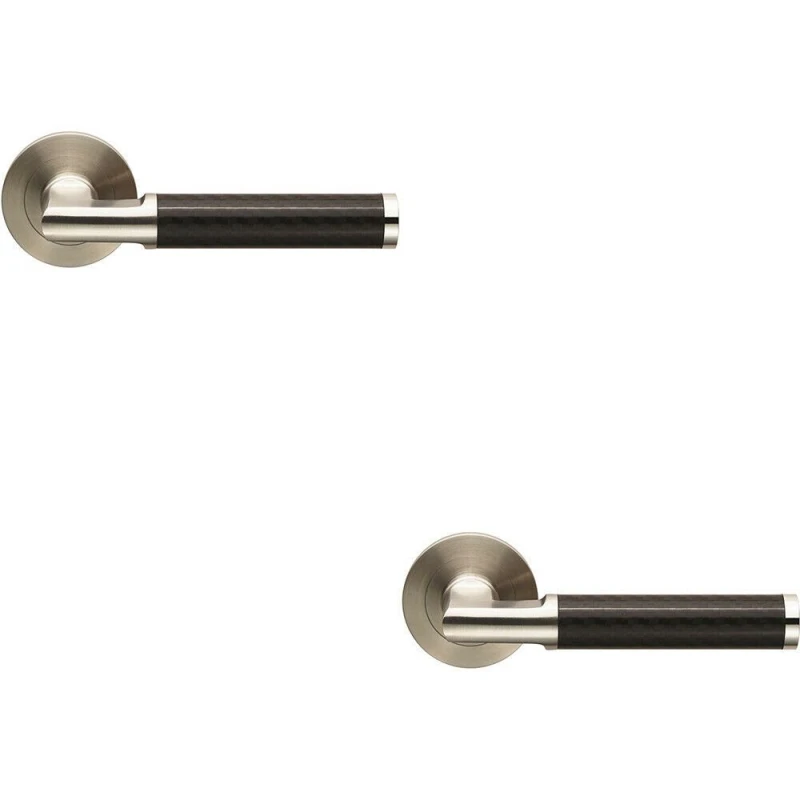 Image of Loops 2x PAIR Carbon Fibre Round Bar Handle on Round Rose Concealed Fix Satin Steel Metallics