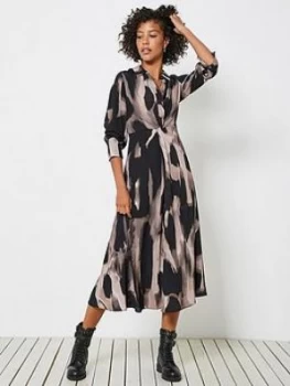 Image of Mint Velvet Mint Velvet Nova Print Twist Front Assymetric Shirt Dress