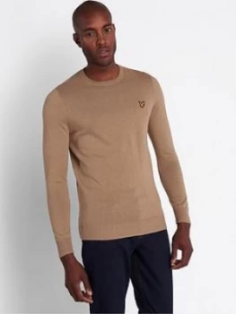 Image of Lyle & Scott Lyle & Scott Crew Neck Cotton Merino Jumper, Sand, Size S, Men