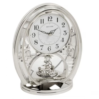 Image of Rhythm Silver Oval Mantel Clock - Shooting Star Pendulum