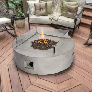 Image of Teamson Home Outdoor Garden X-Large, Round, Propane Gas Fire Pit Table Burner, Smokeless Firepit, Patio Furniture Heater with Lava Rocks & Cover