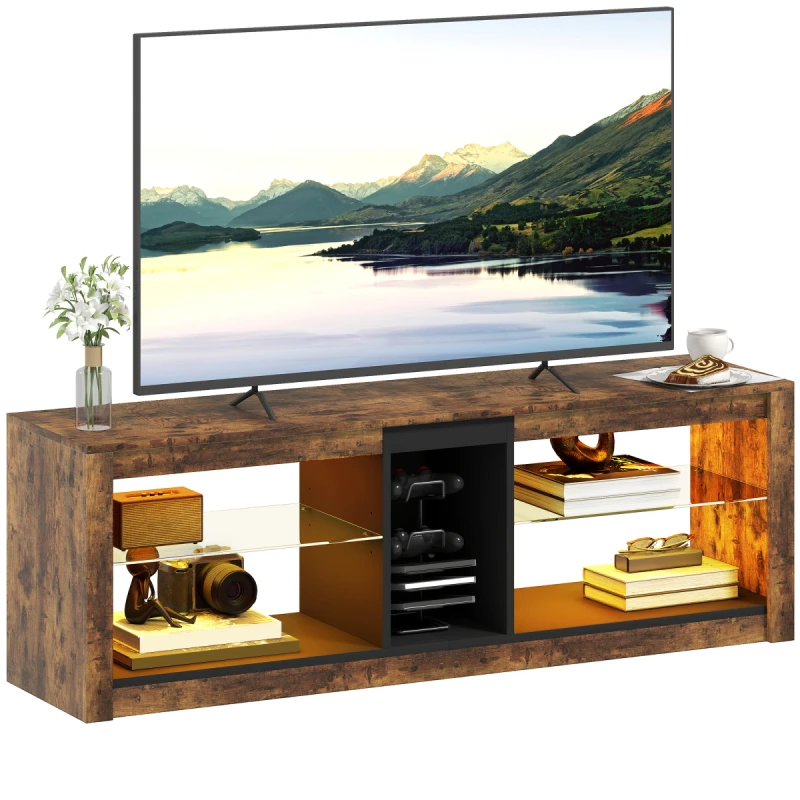 Image of HOMCOM HOMCOM TV Stand, Entertainment Centre with LED Lights, Rustic Brown Brown One Size Unisex 5063603071339