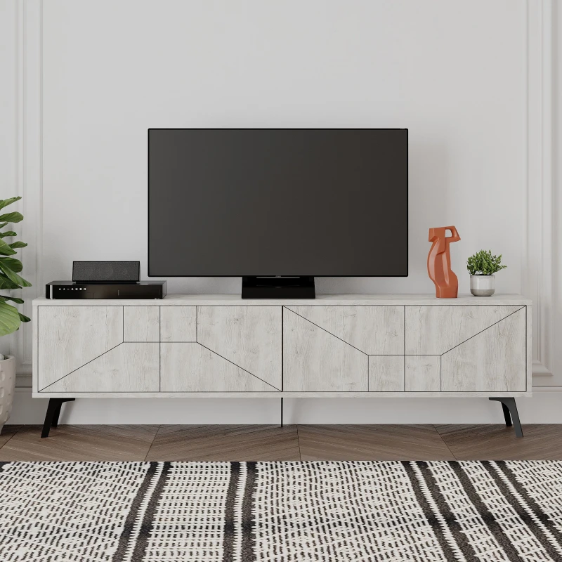 Image of DECORTIE Decortie - Dune Modern tv Stand Multimedia Centre tv Unit Ancient White With Storage Cabinet 180cm - Ancient White M.TV.23532.5