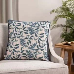 Image of Chatsworth Topiary Piped Cushion Petrol, Petrol / 43 x 43cm / Polyester Filled