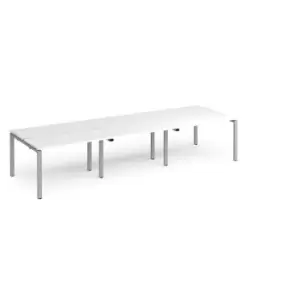 Image of Dams Adapt triple back to back desks 3600mm x 1200mm - silver frame, white top