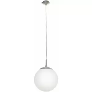 Image of Pendant Light Colour Satin Nickel Shade White Glass Opal Matt Bulb E27 1x60W