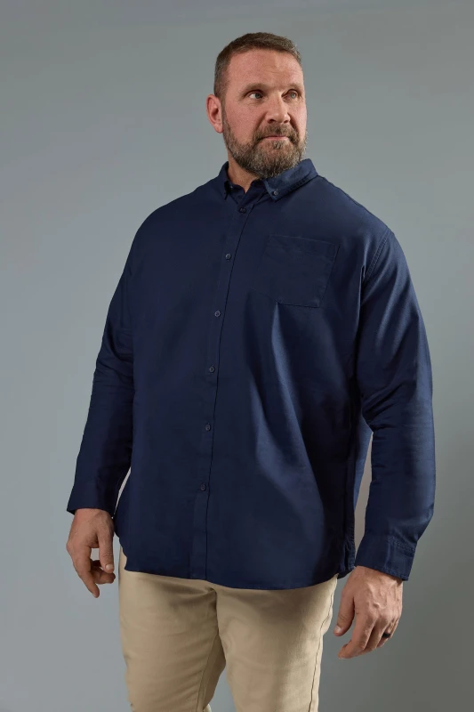 Image of BadRhino Mens Long Sleeve Oxford Shirt in Blue Size: 1XL Blue Male 1XL