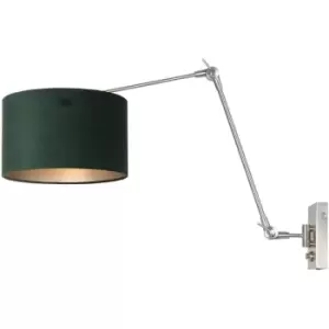 Image of Sienna Lighting - Sienna Prestige Chic Wall Lamp with Shade Steel Brushed, Velor Green